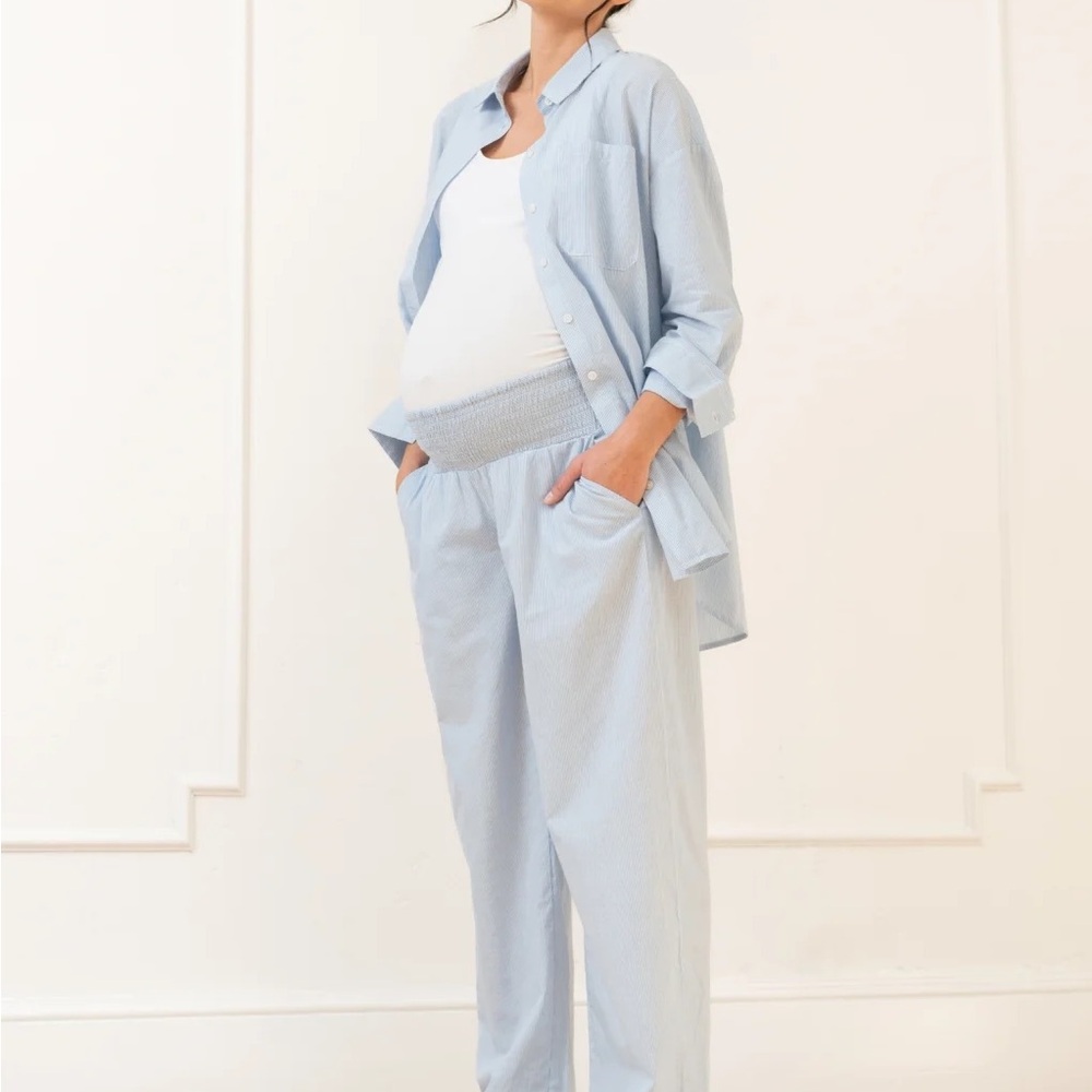 Seraphine Fine Stripe Full-Length Cotton Pyjama Maternity-To-Nursing Set